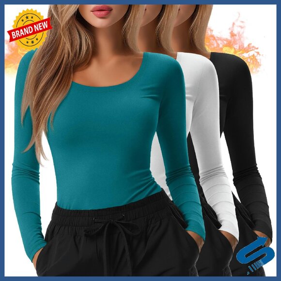 Women's Long Sleeve Thermal Undershirt Slim Fit Fleece Layering Top